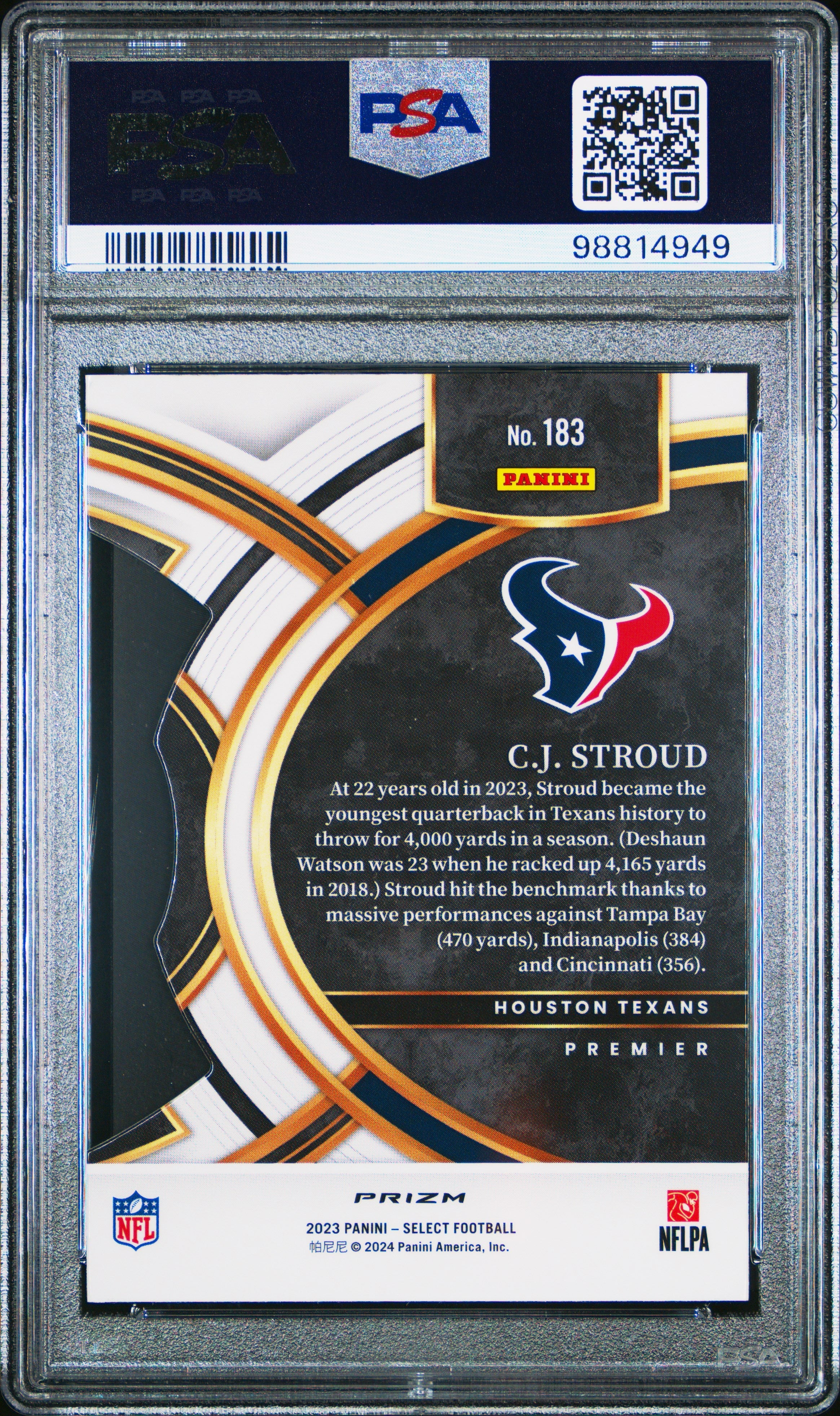 2023 Panini Select CJ Stroud Die Cut Green & Yellow Prizm #183 PSA 10 - Graded Sports Cards