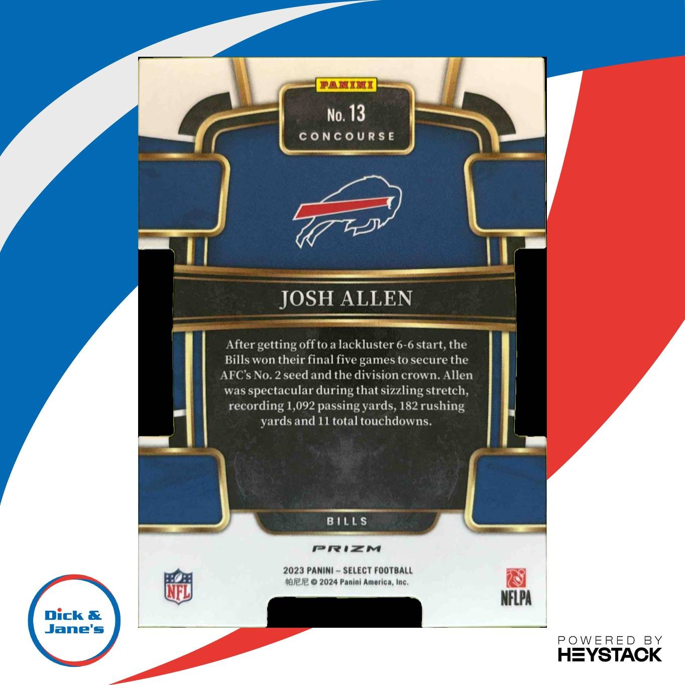 2023 Panini Select Josh Allen Zebra Prizm Die Cut SSP 13 Concourse Buffalo Bills - Sports Cards