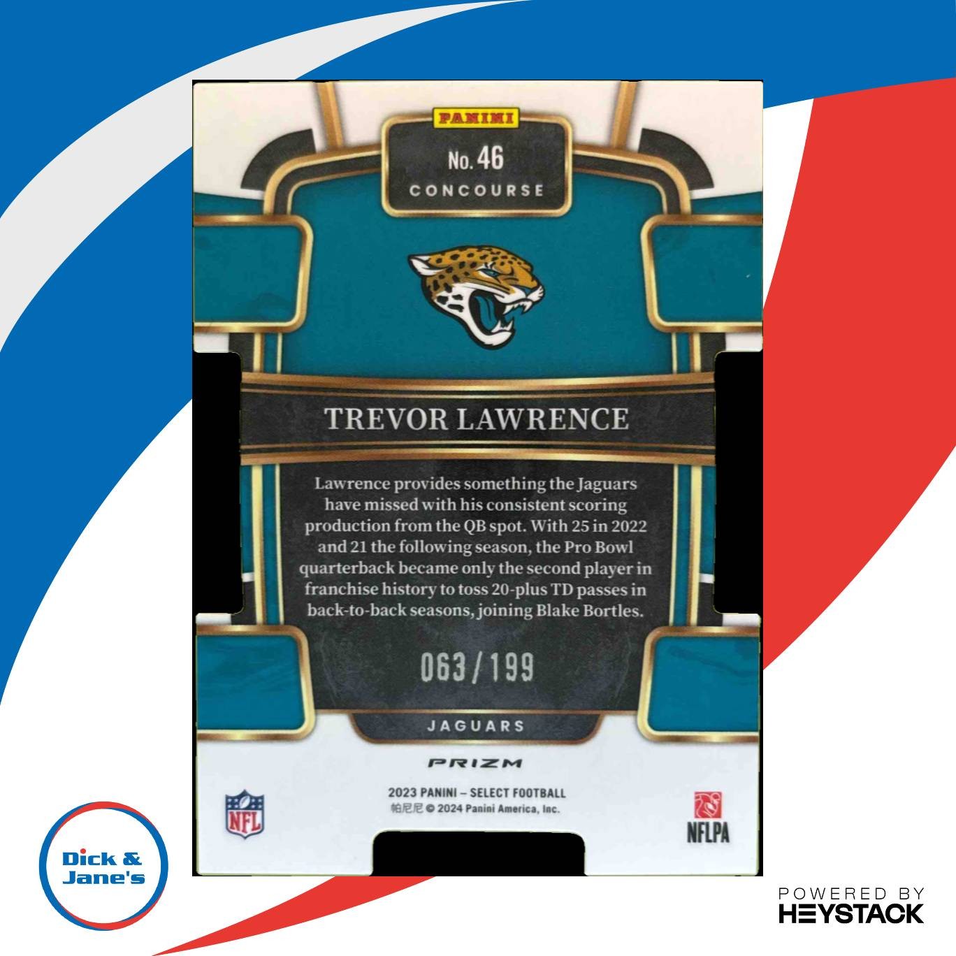 2023 Panini Select Trevor Lawrence White Prizms Die Cut 63/199 #46 Jaguars - Sports Cards