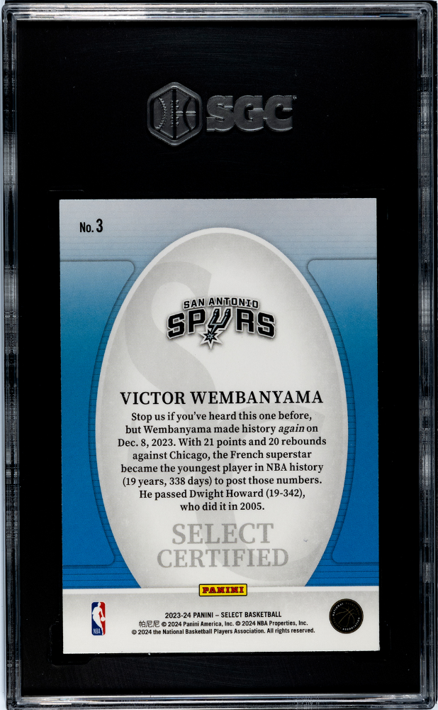 2023 Panini Select Victor Wembanyama Certified #3 SGC 10 - Graded Sports Cards