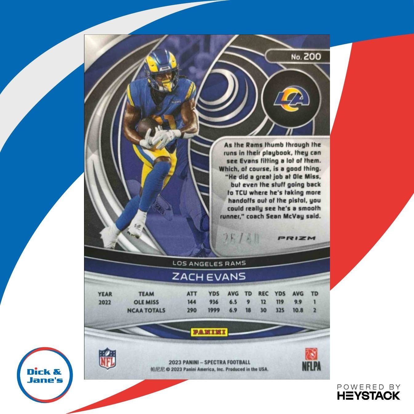 2023 Panini Spectra Zach Evans Astral 26/40 #200 RC Los Angeles Rams - Sports Cards