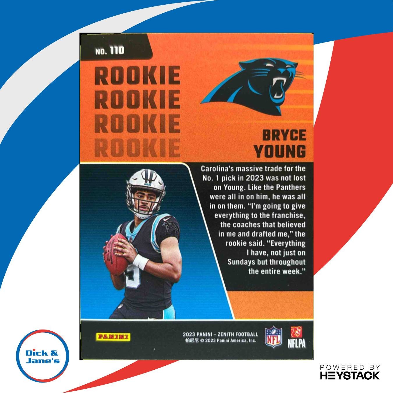 2023 Panini Zenith Bryce Young Red Zone #110 RC Carolina Panthers - Sports Cards