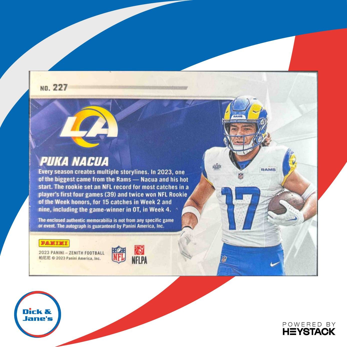 2023 Panini Zenith Puka Nacua 80/299 #227 RC Auto Los Angeles Rams - Sports Cards