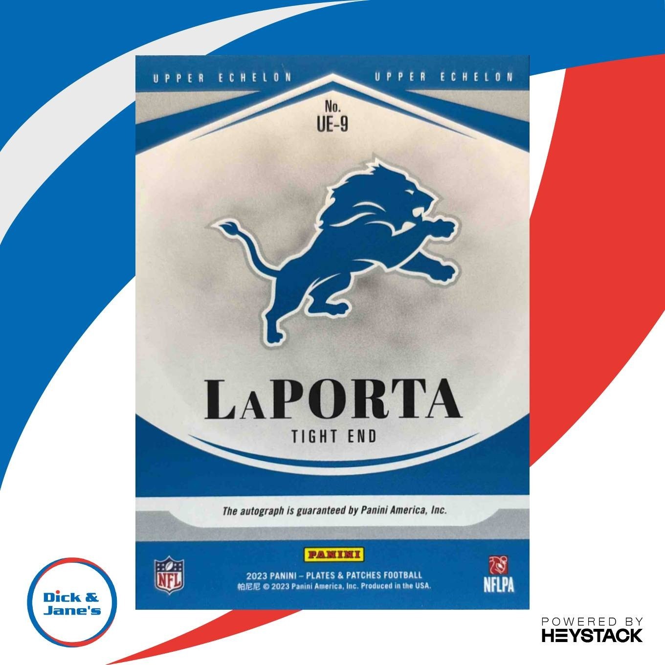 2023 Plates & Patches Sam LaPorta Rookie Upper Echelon Gold /75 RC Auto Lions - Sports Cards