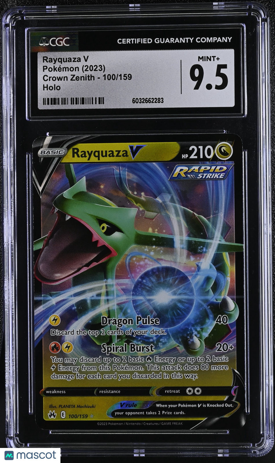2023 Pokemon Crown Zenith Rayquaza V #100/159 CGC 9.5 MINT - Graded TCG/CCG