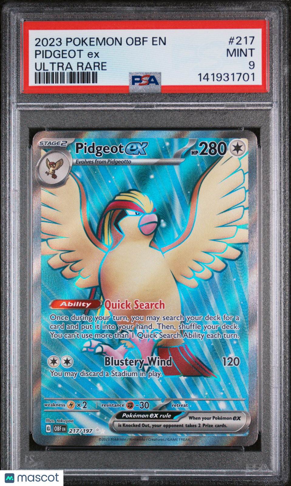 2023 Pokemon Obsidian Flames Pidgeot EX #217 Ultra Rare PSA 9 MINT - Graded TCG/CCG