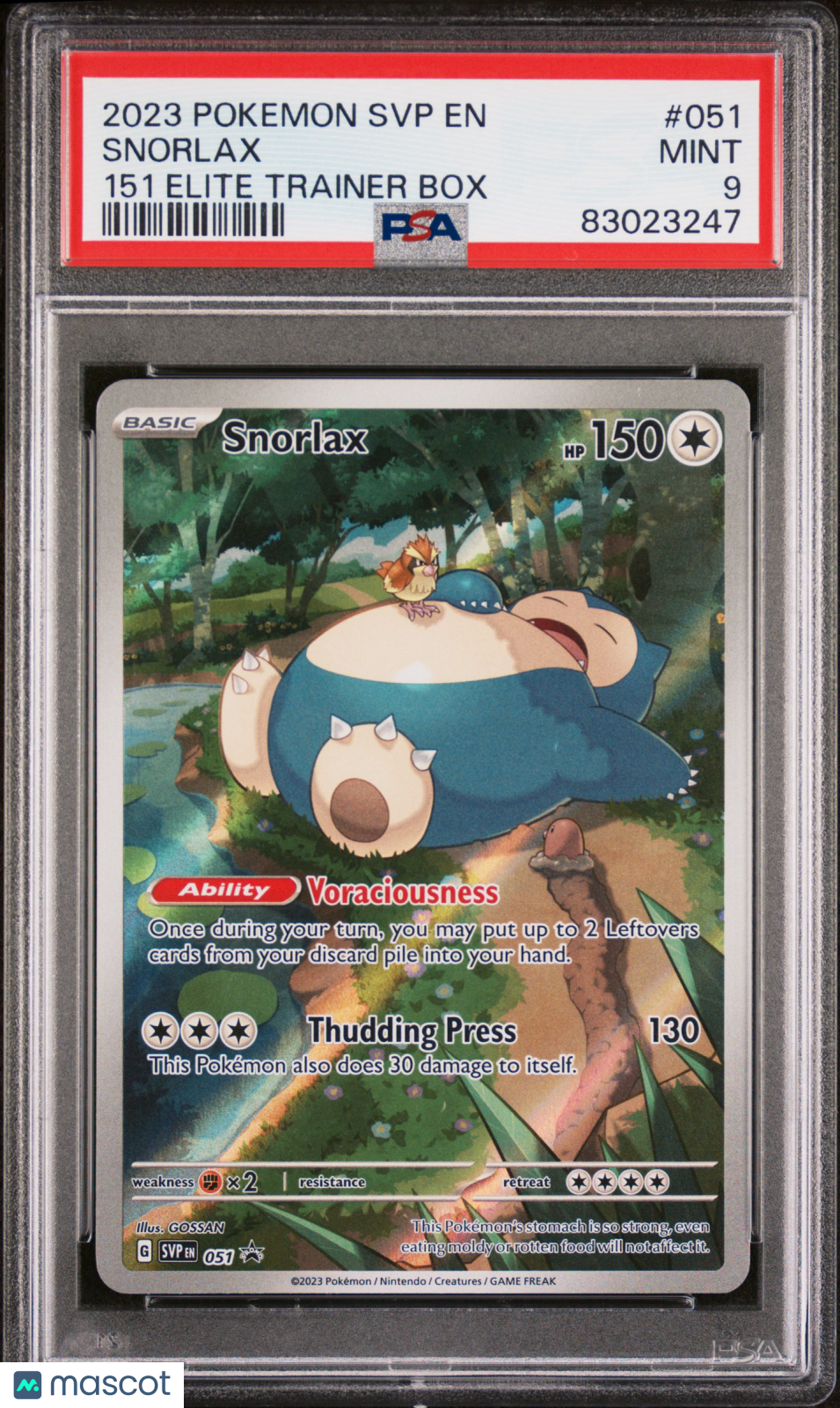 2023 Pokemon SV Black Star Promo Snorlax #051 151 Elite Trainer Box PSA 9 MINT - Graded TCG/CCG