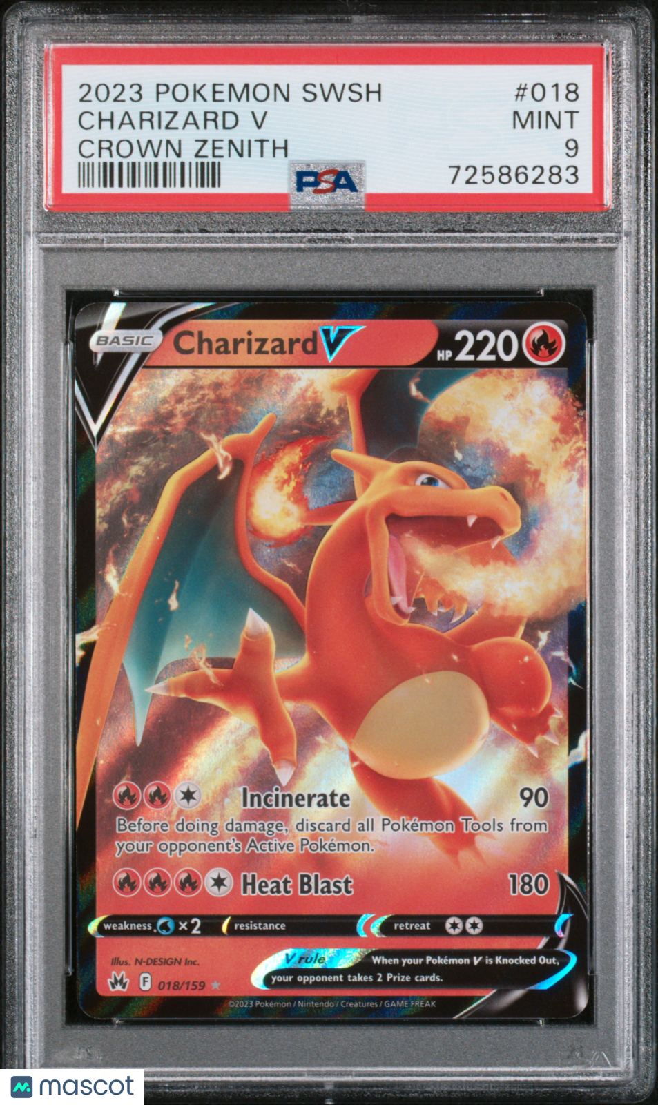 2023 Pokemon Sword And Shield Crown Zenith Charizard V #018 Crown Zenith PSA 9 - Graded TCG/CCG