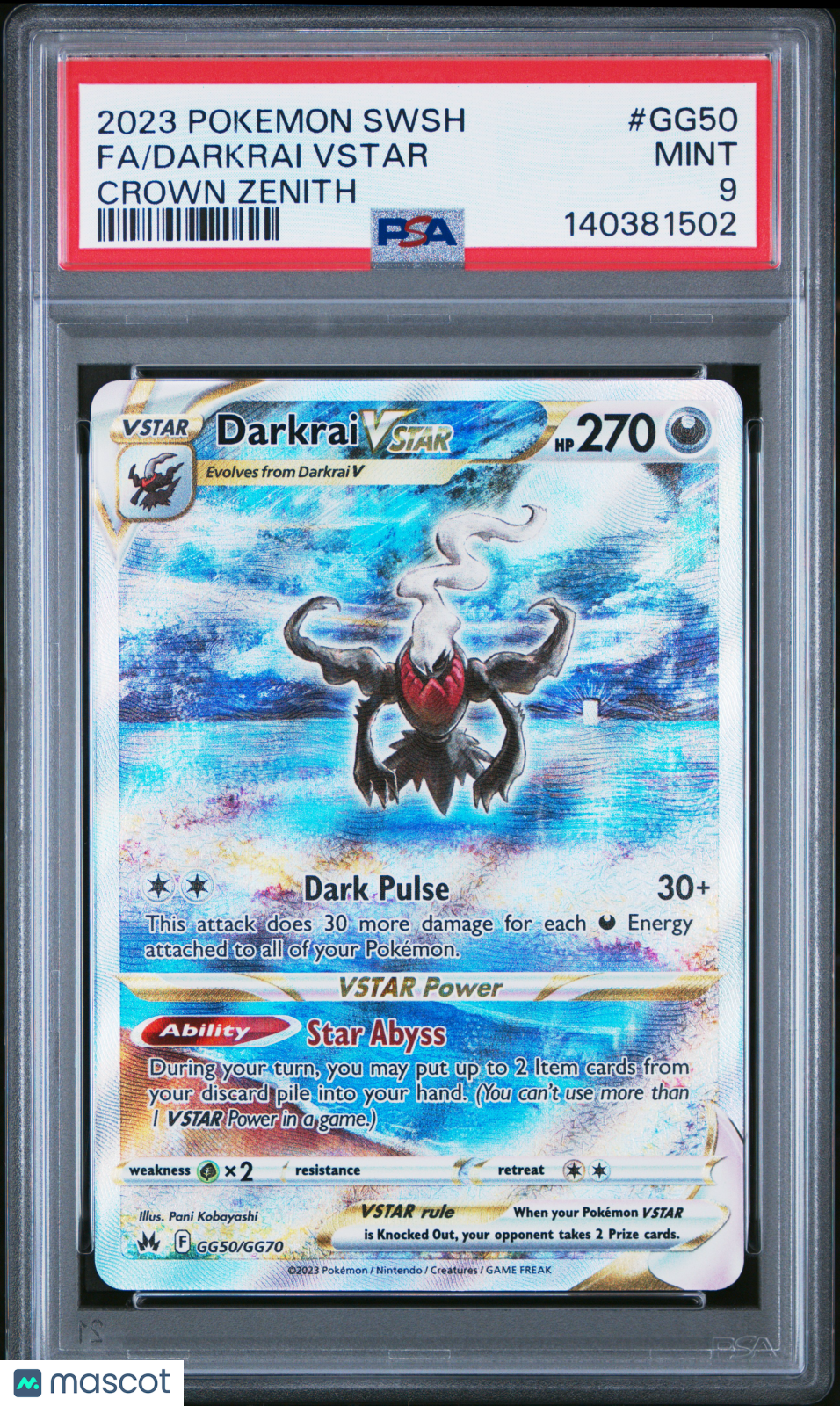 2023 Pokemon Sword And Shield Crown Zenith Darkrai VSTAR #GG50 FA PSA 9 MINT - Graded TCG/CCG