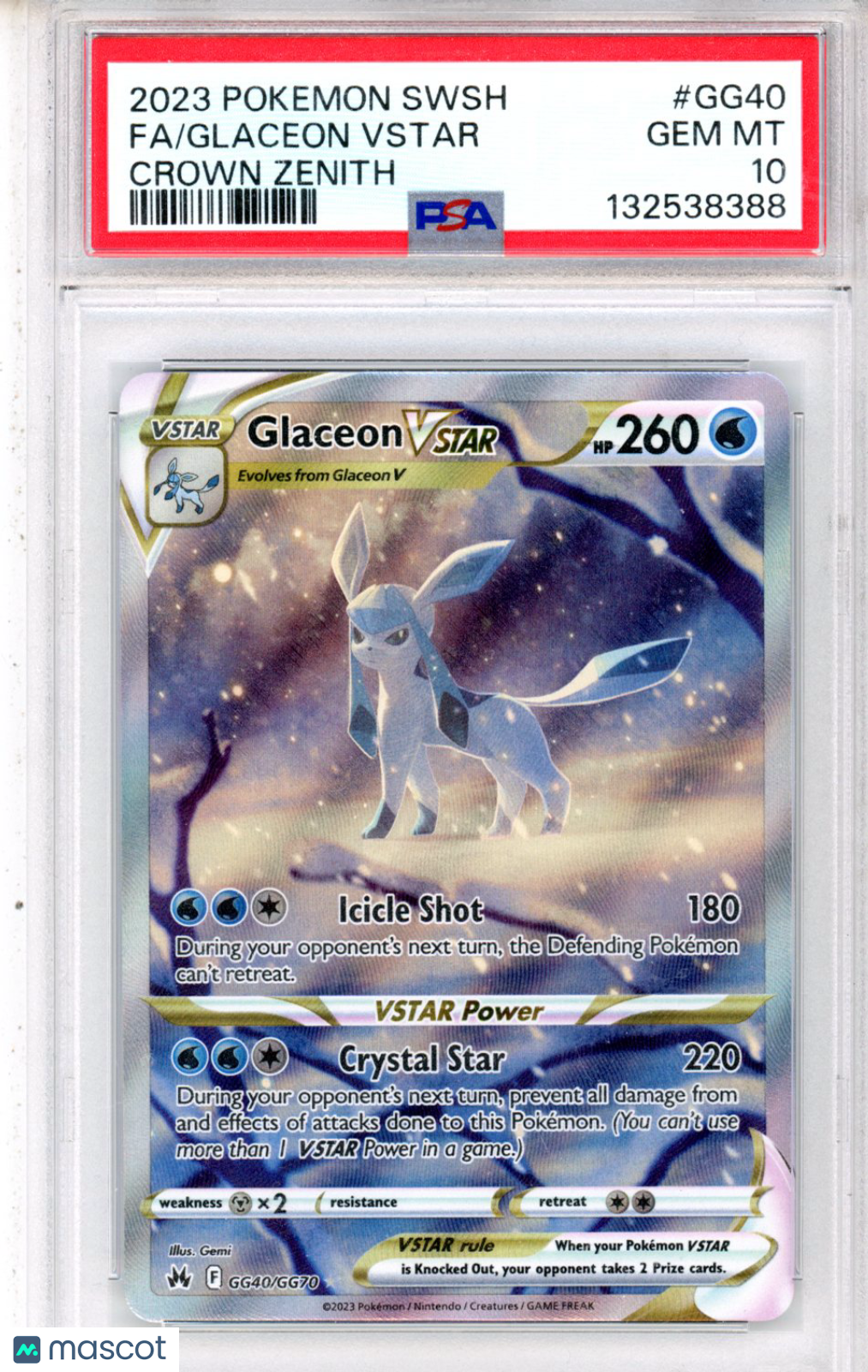 2023 Pokemon Sword And Shield Crown Zenith Glaceon VSTAR GG40 FA PSA 10 GEM MINT - Graded TCG/CCG