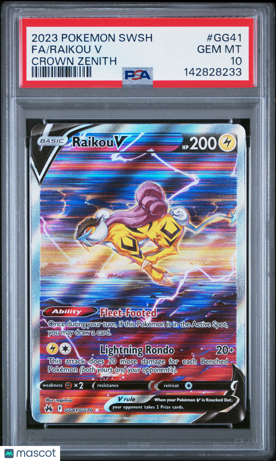 2023 Pokemon Sword And Shield Crown Zenith Raikou V #GG41 Crown Zenith Fa PSA 10 - Graded TCG/CCG