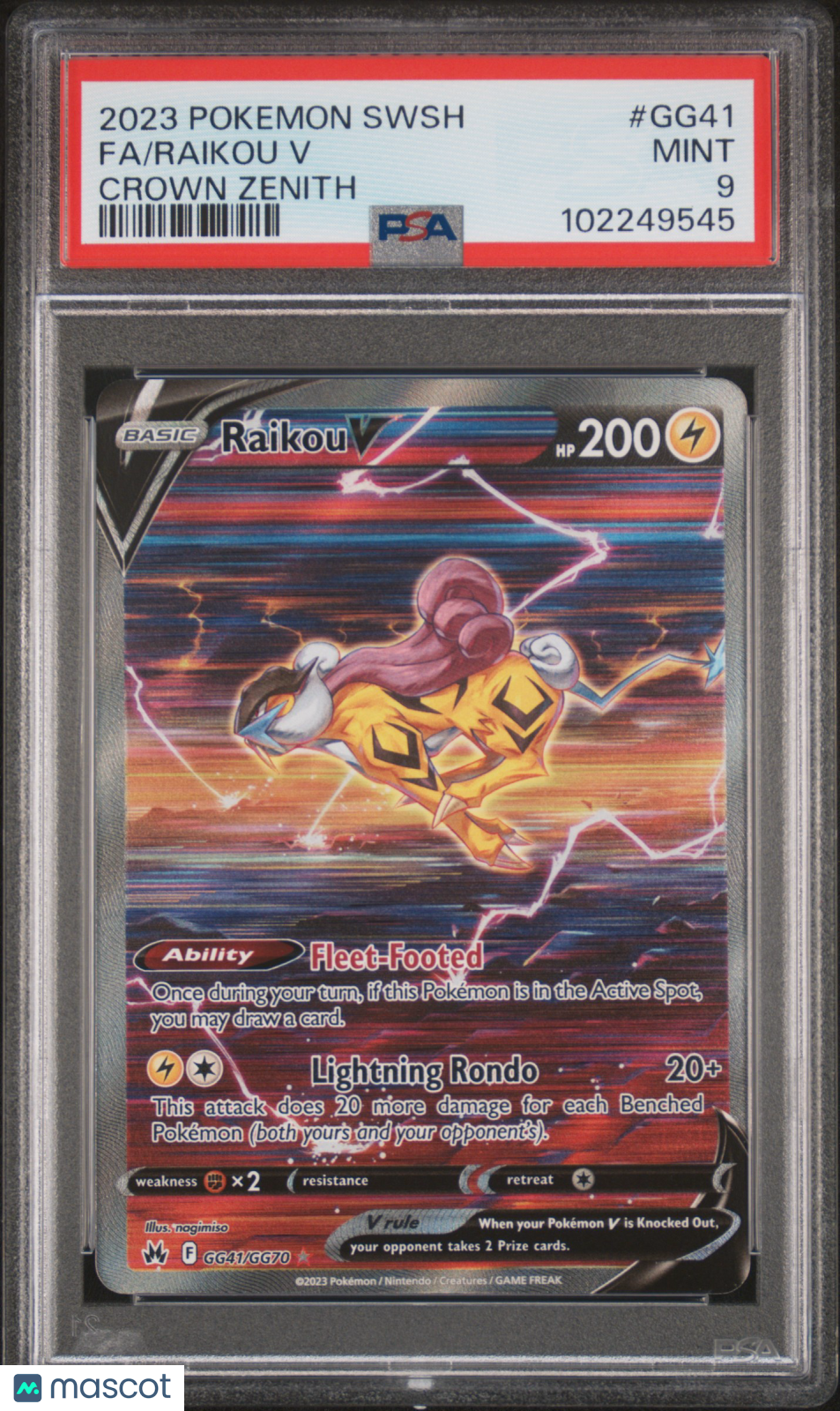 2023 Pokemon Sword And Shield Crown Zenith Raikou V #GG41 FA PSA 9 MINT - Graded TCG/CCG