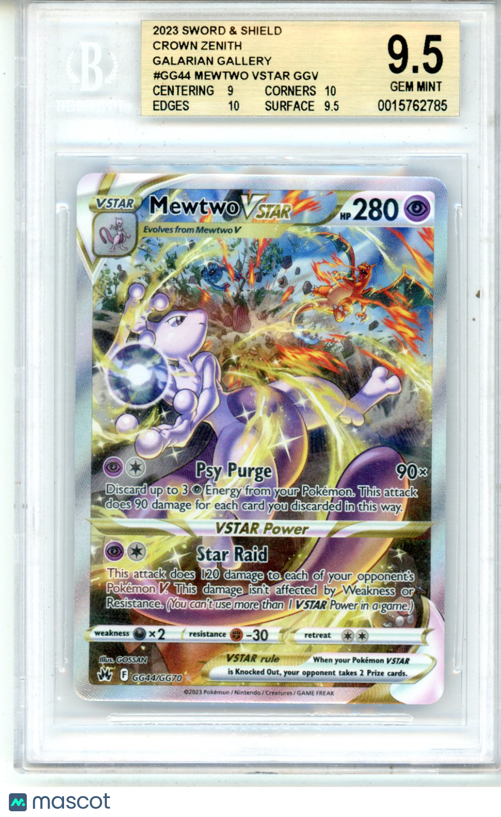 2023 Pokemon SWSH Crown Zenith Mewtwo VSTAR #GG44 BGS 9.5 GEM - TCG/CCG