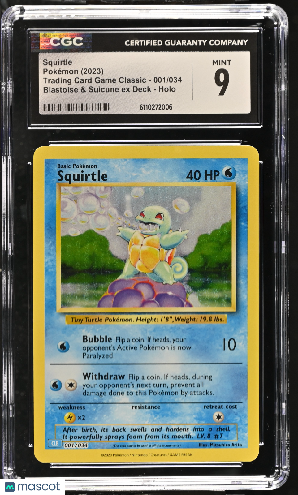 2023 Pokemon Trading Card Game Classic Squirtle #001/034 Holo CGC 9 MINT - Graded TCG/CCG