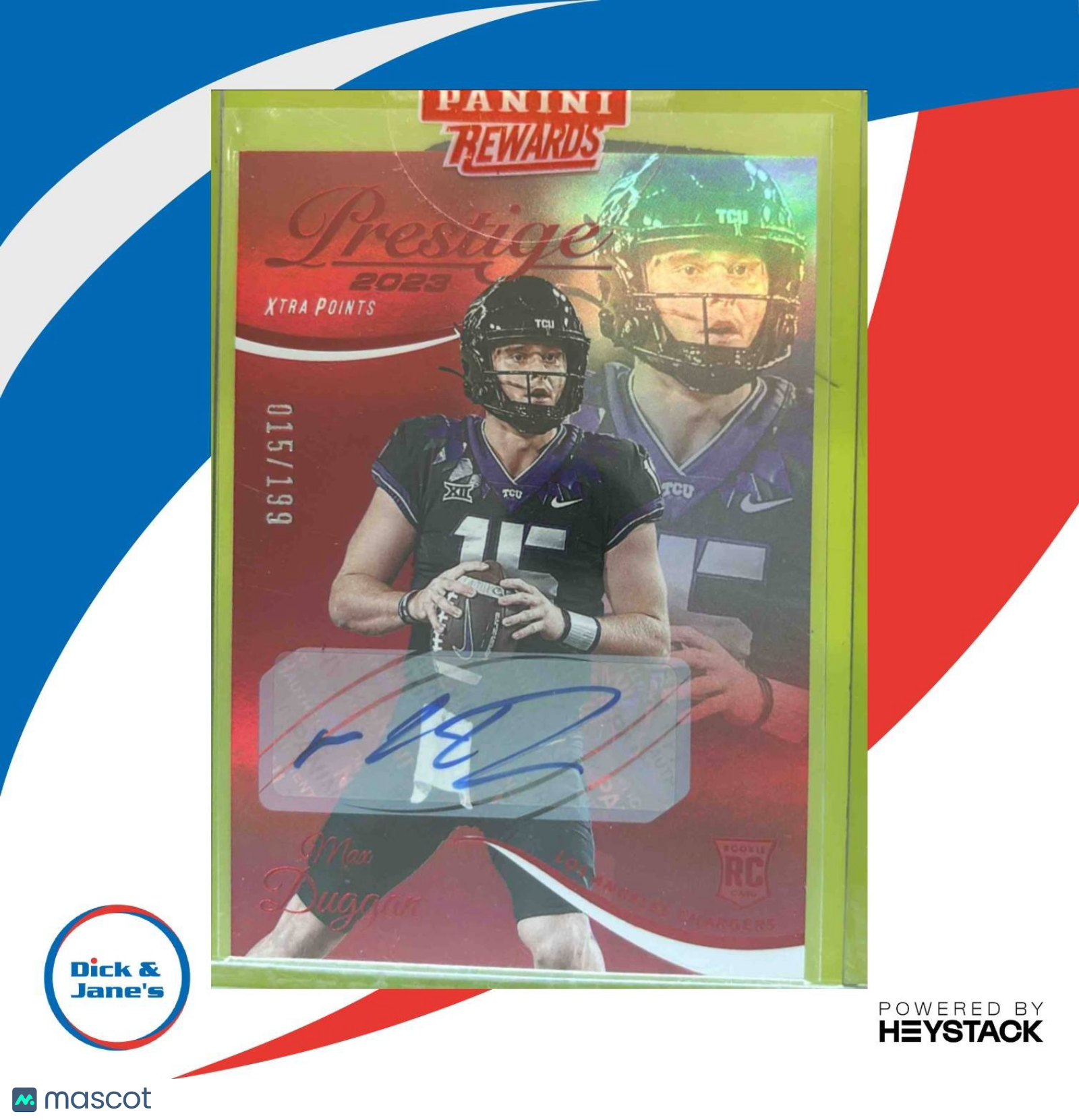 2023 Prestige Max Duggan Xtra Points Red Auto /199 #362 RC Los Angeles Chargers - Sports Cards