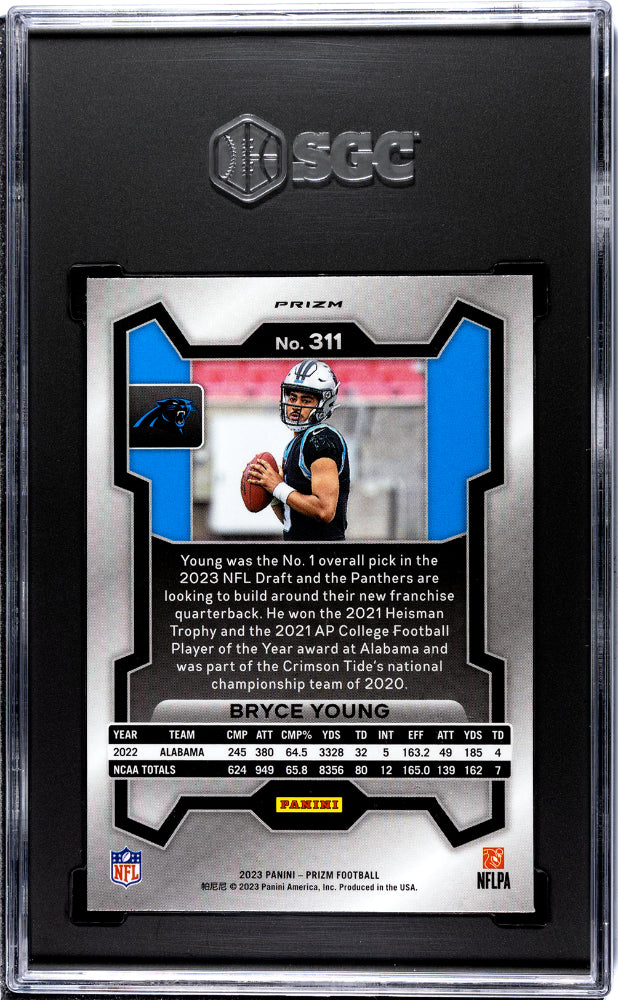 2023 Prizm Bryce Young Neon Green Pulsar Rookie #311 SGC 10 GEM MINT Panthers - Graded Sports Cards