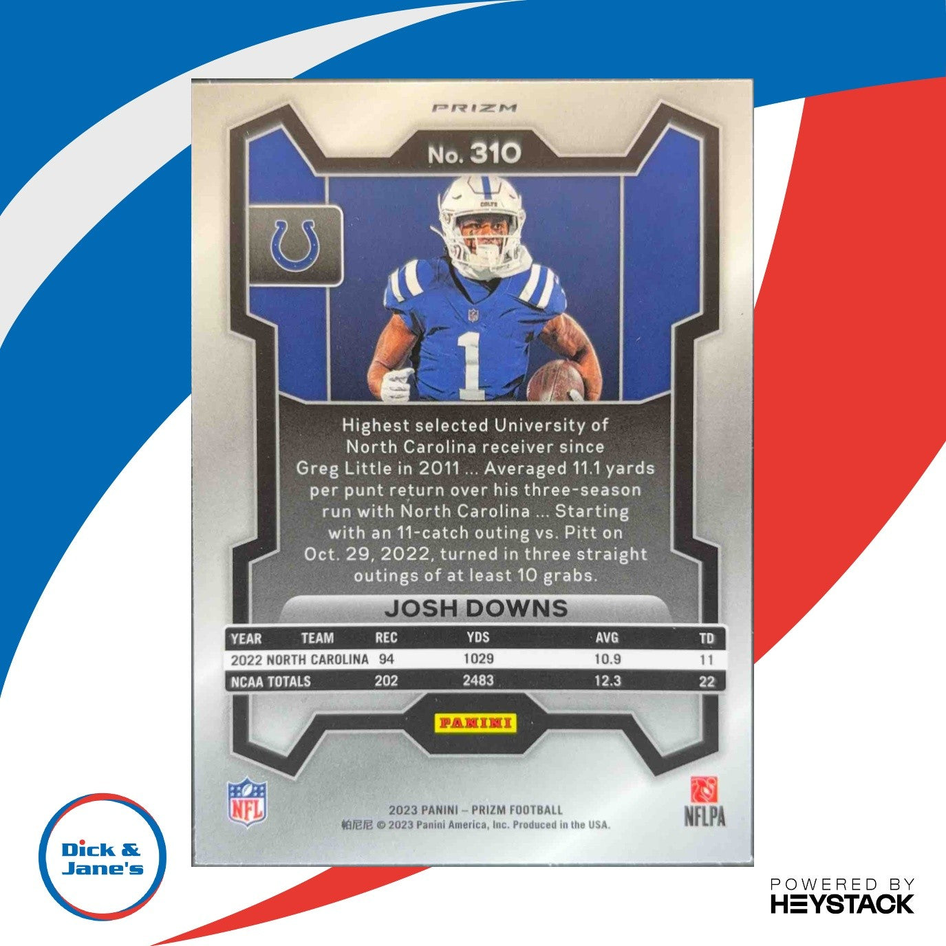 2023 Prizm Josh Downs Rookie Variations Prizms Silver #310 RC Indianapolis Colts - Sports Cards