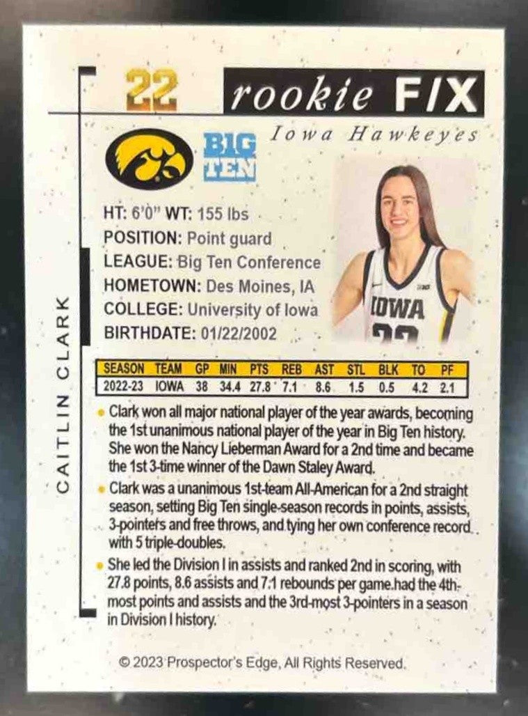 2023 Prospects Edge Caitlin Clark Rookie F/X #22 RC Iowa - Sports Cards
