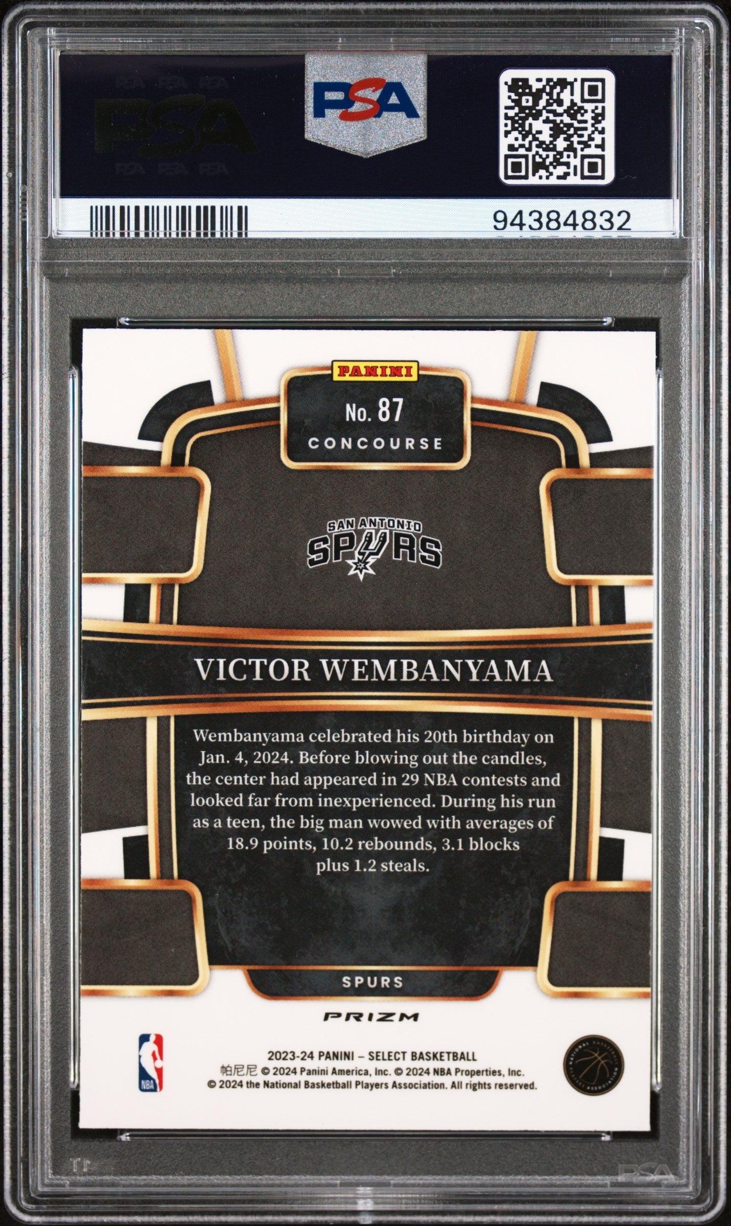 2023 Select Victor Wembanyama Silver Holo Prizm Rookie PSA 10 San Antonio Spurs Graded Sports Cards