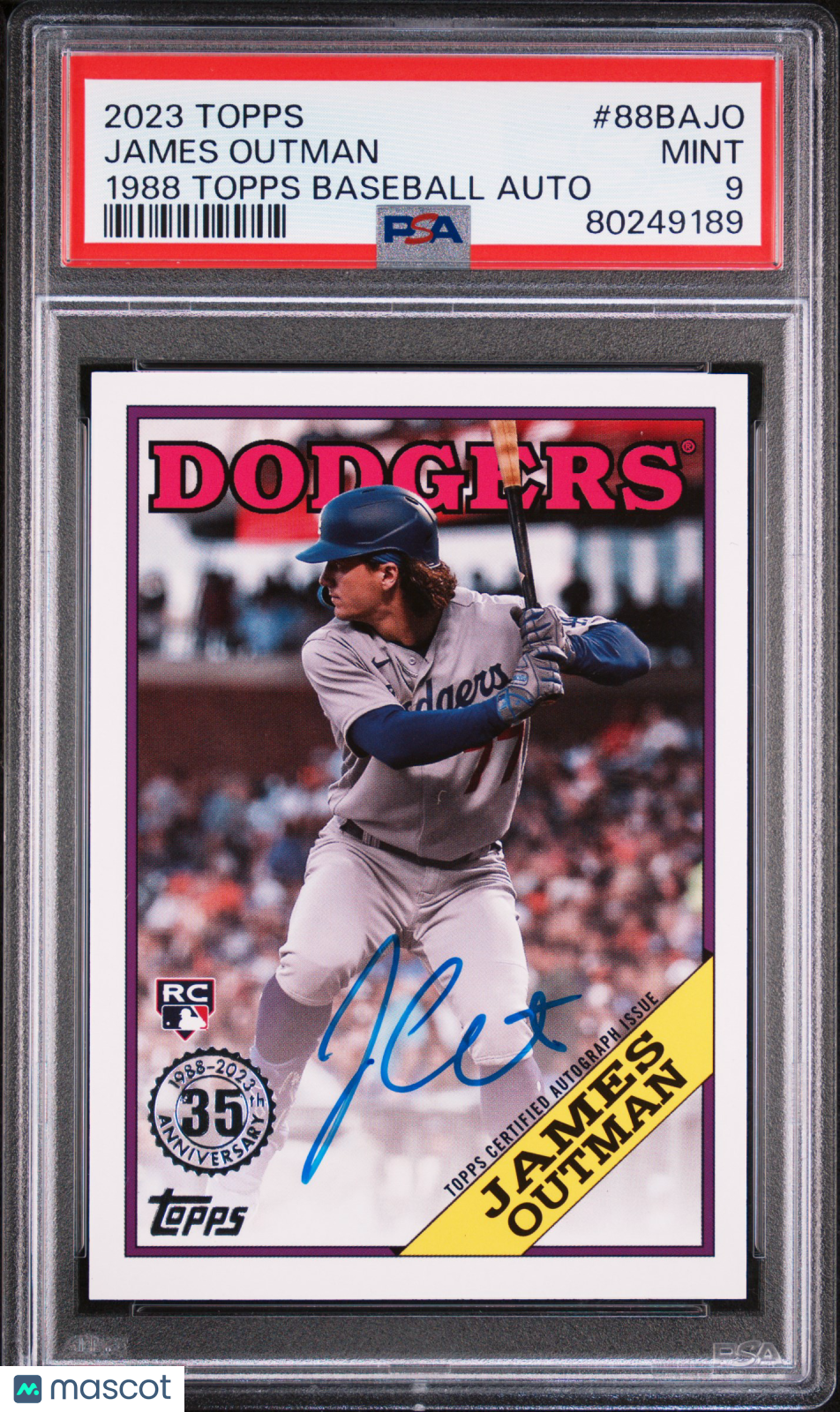 2023 Topps 1988 Baseball Autographs James Outman Rookie #88BAJO PSA 9 LA Dodgers Graded Sports Cards