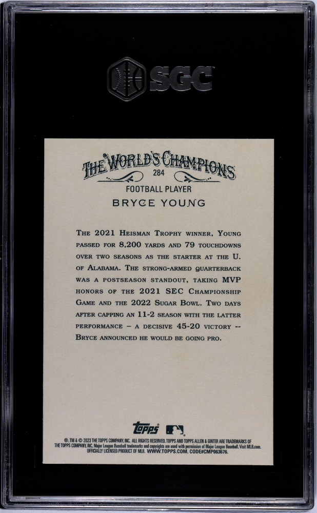 2023 Topps Allen & Ginter Bryce Young Rookie #284 SGC 10 Washington Commanders - Graded Sports Cards