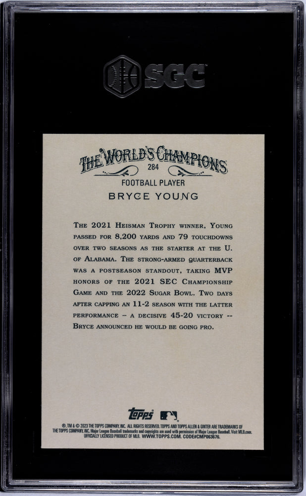 2023 Topps Allen & Ginter Bryce Young Rookie #284 SGC 10 Washington Commanders - Graded Sports Cards