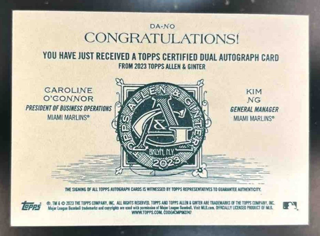 2023 Topps Allen & Ginter Kim Ng Caroline O’Connor Full Size Dual Auto #DA-NO - Sports Cards