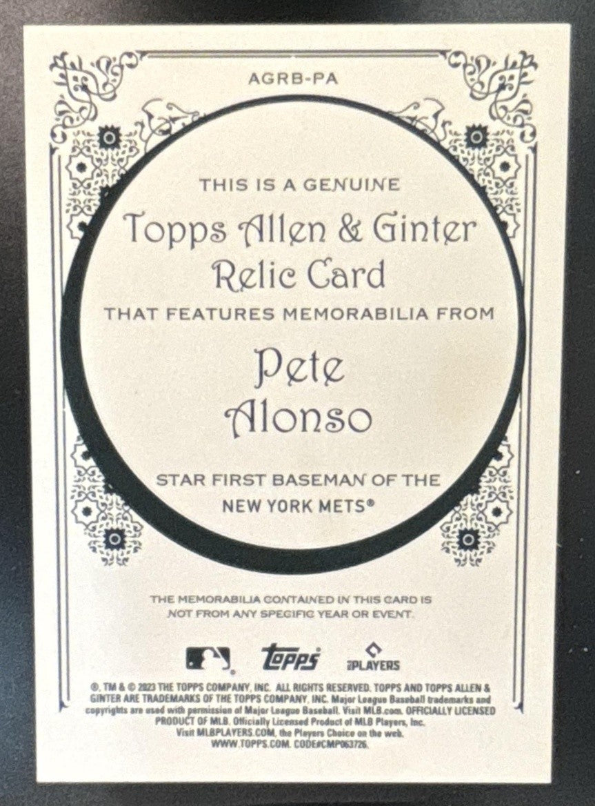 2023 Topps Allen & Ginter Pete Alonso Full Size Relics New York Mets - Sports Cards