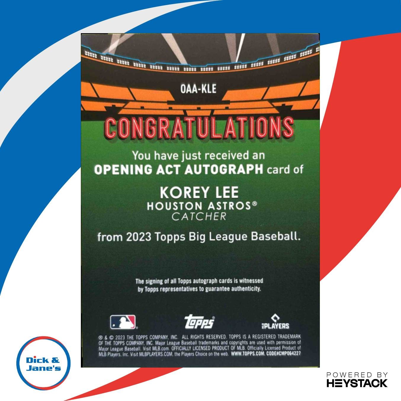 2023 Topps Big League Korey Lee Opening Act Auto #OAA-KLE RC Houston Astros - Sports Cards