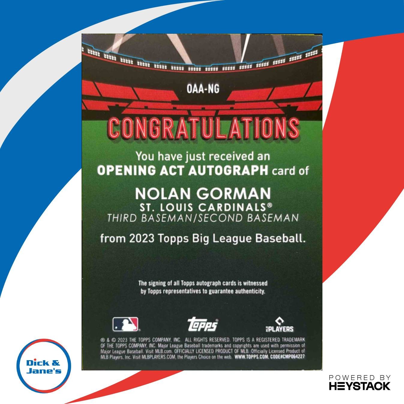 2023 Topps Big League Nolan Gorman Opening Act Auto RC St. Louis Cardinals - Sports Cards