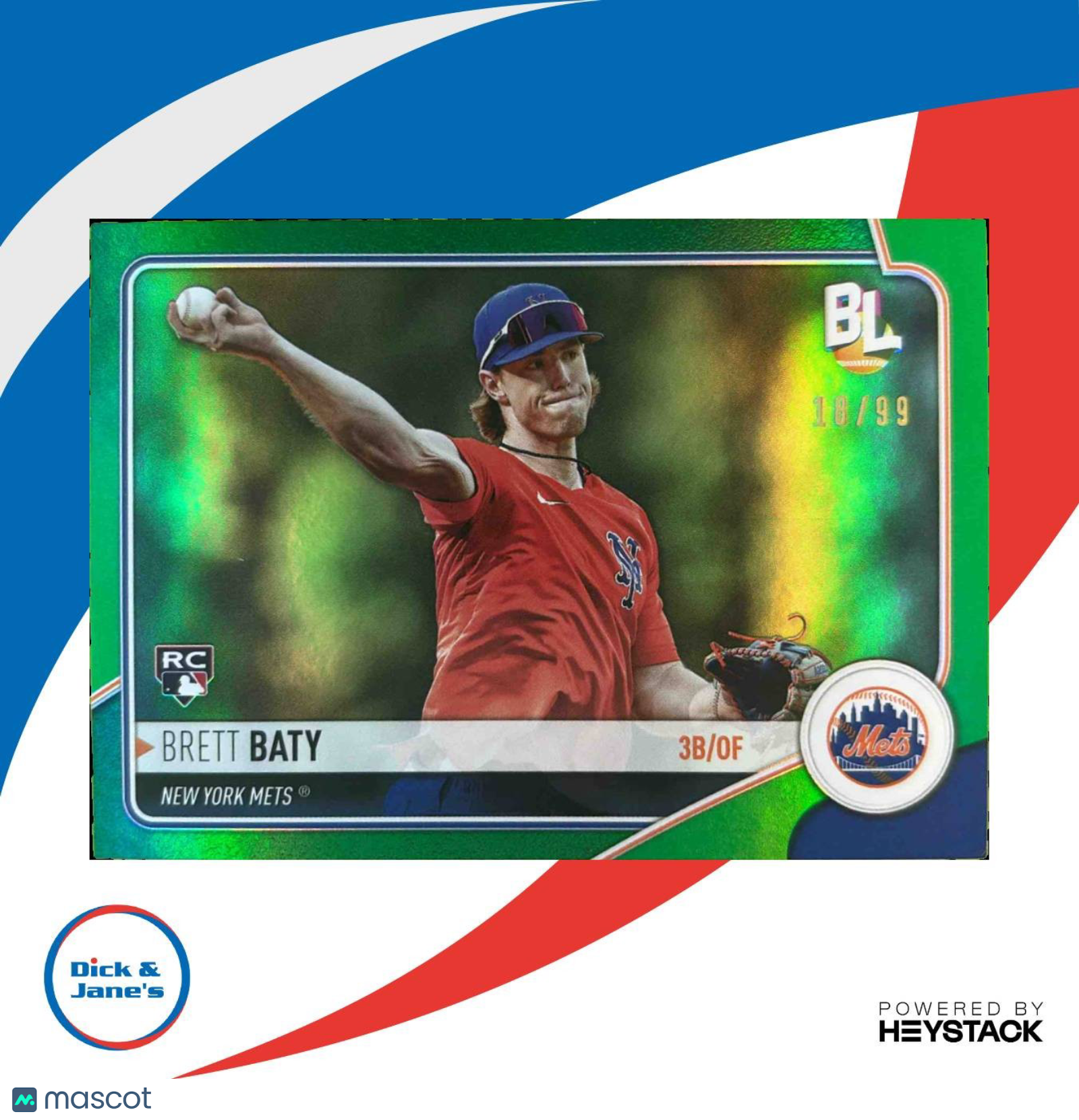 2023 Topps Big League Wrapper Redemption Brett Baty Green Foil 18/99 #WR-27 Mets - Sports Cards