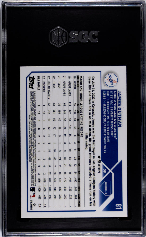 2023 Topps Chrome James Outman Xfractor #81 SGC 10 - Graded Sports Cards