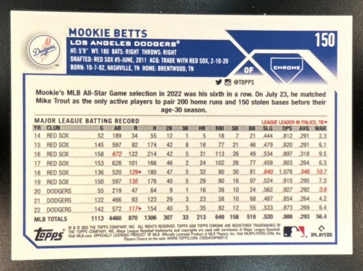 2023 Topps Chrome Mookie Betts Image Variations Green Speckle /99 #150 Dodgers - Sports Cards