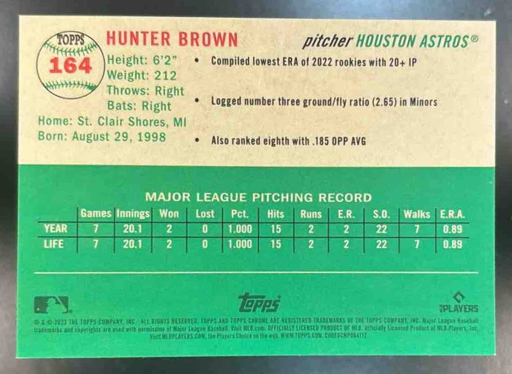 2023 Topps Chrome Platinum Anniversary Hunter Brown Speckle /150 #164 RC Astros - Sports Cards