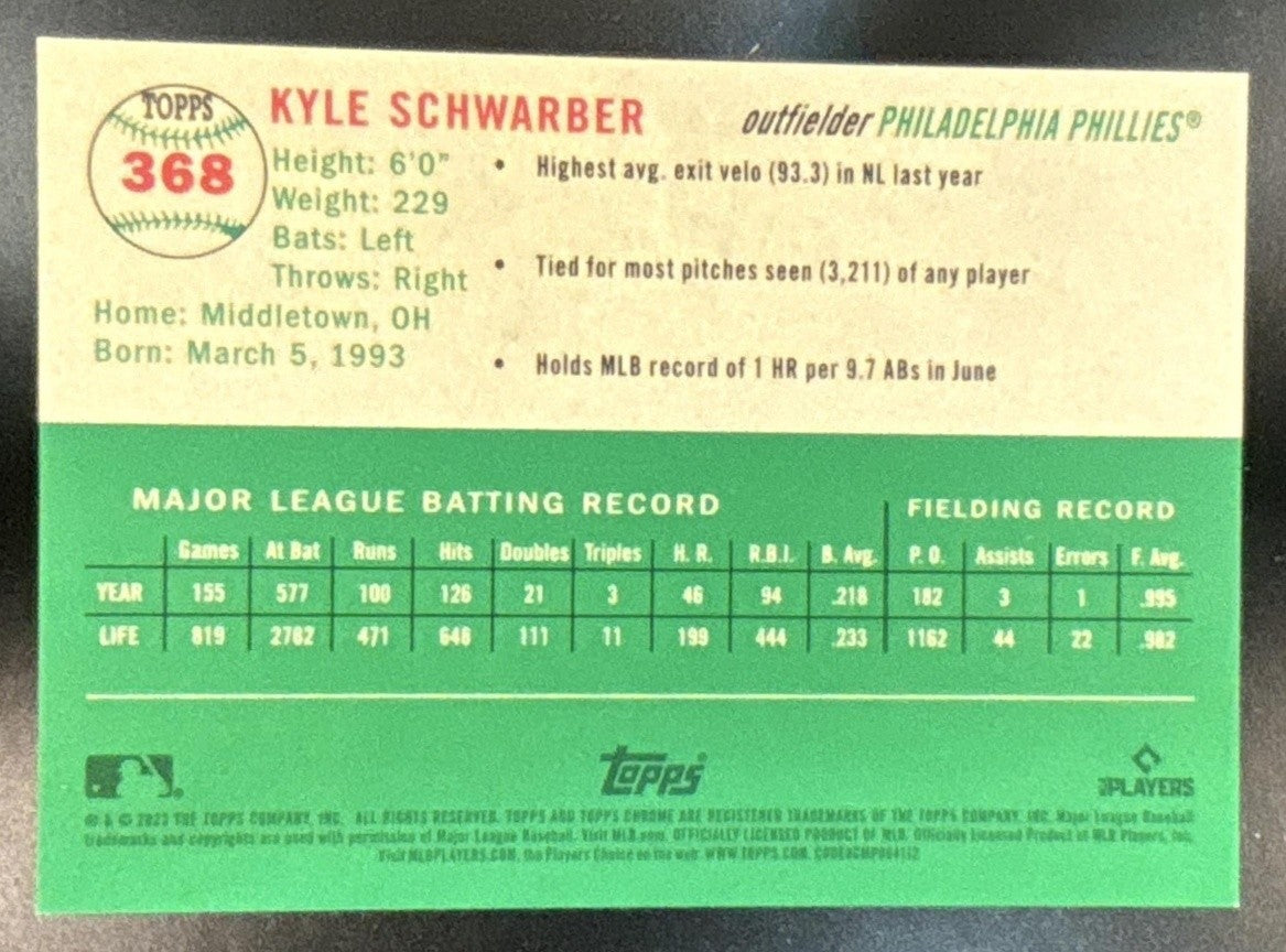 2023 Topps Chrome Platinum Anniversary Kyle Schwarber Gold /50 #368 Phillies - Sports Cards