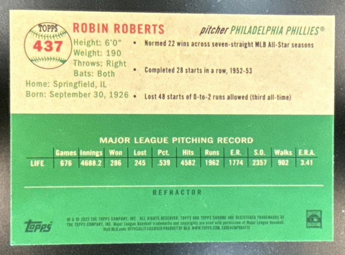 2023 Topps Chrome Platinum Anniversary Robin Roberts Refractor #437 Phillies - Sports Cards