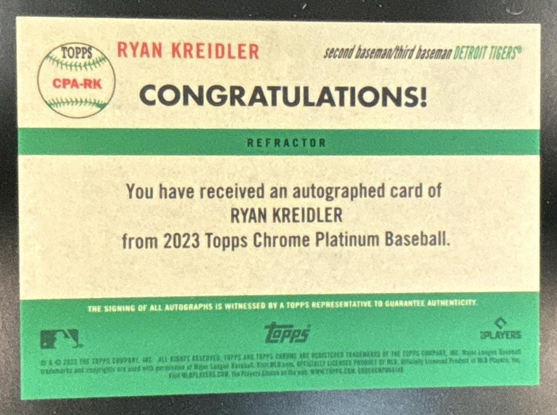 2023 Topps Chrome Platinum Anniversary Ryan Kreidler Auto Refractor /199 RC - Sports Cards