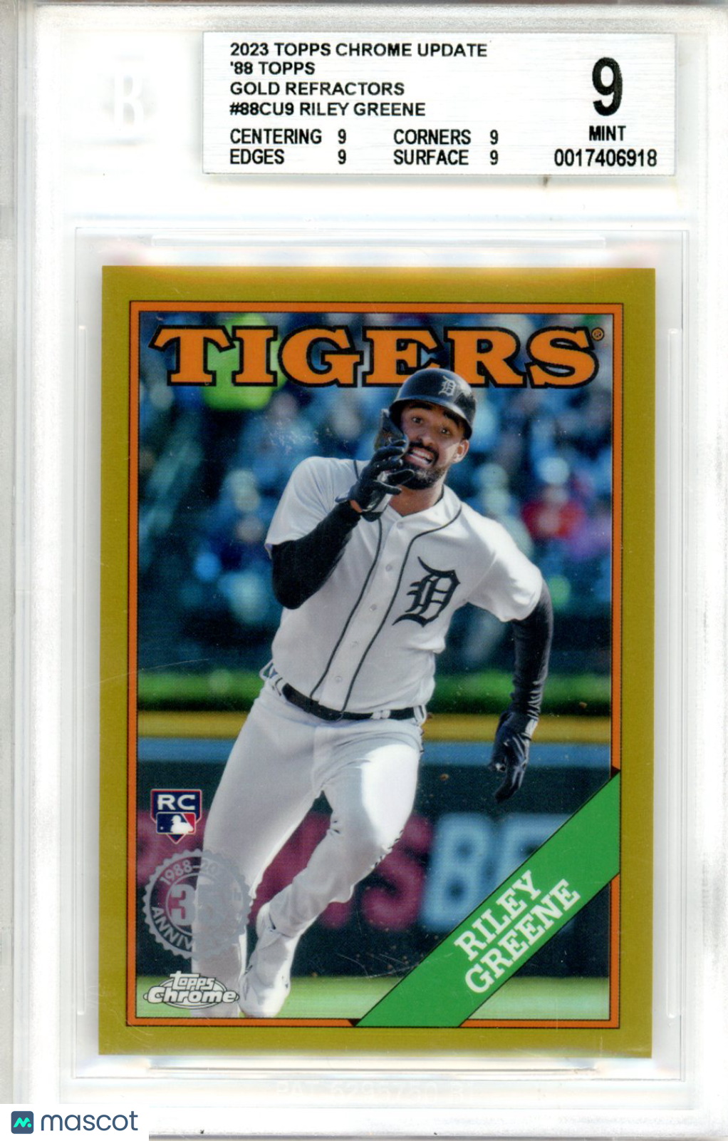 2023 Topps Chrome Update ’88 Topps Gold Refractors Riley Greene #88CU9 BGS 9 - Graded Sports Cards