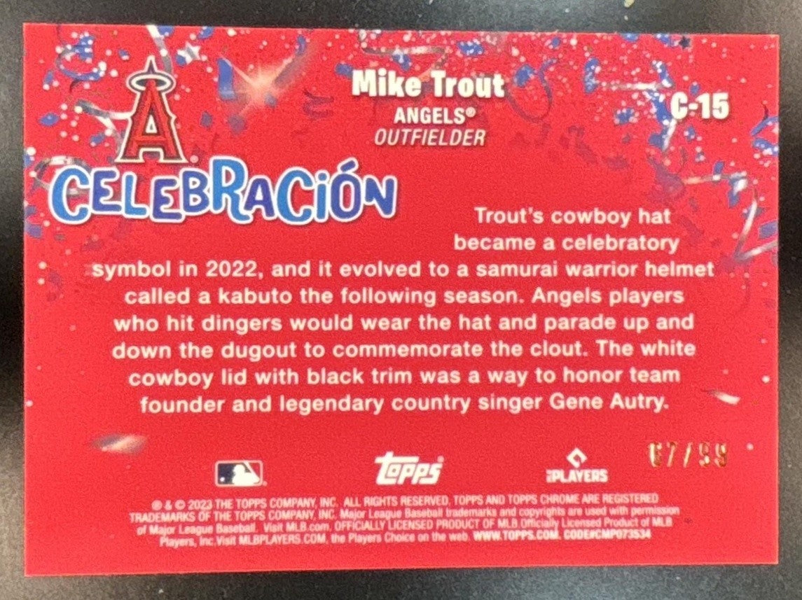 2023 Topps Chrome Update Mike Trout Celebracion /99 #C-15 Los Angeles Angels - Sports Cards
