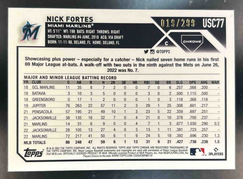 2023 Topps Chrome Update Nick Fortes Magenta/Purple Lava Lamp /299 USC77 Marlins - Sports Cards