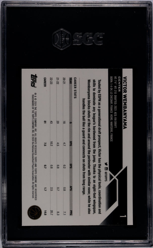 2023 Topps Chrome Victor Wembanyama Pink Refractor Rookie #1 SGC 9 San Antonio - Graded Sports Cards