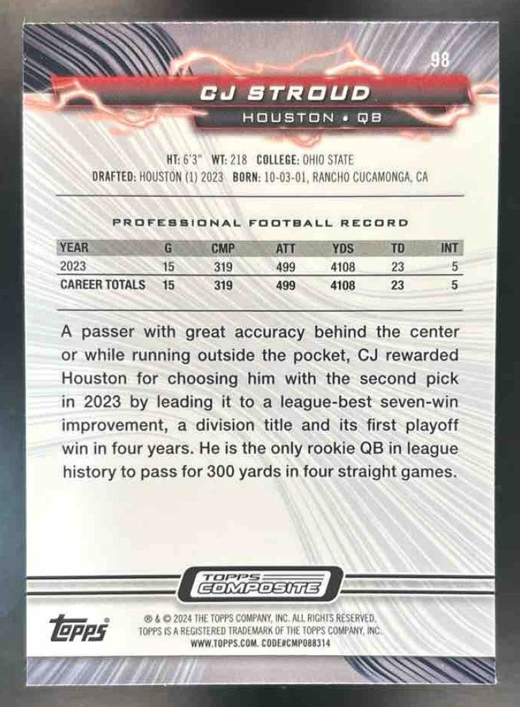 2023 Topps Composite CJ Stroud Resurgence Purple and Yellow Static #98 RC Texans - Sports Cards
