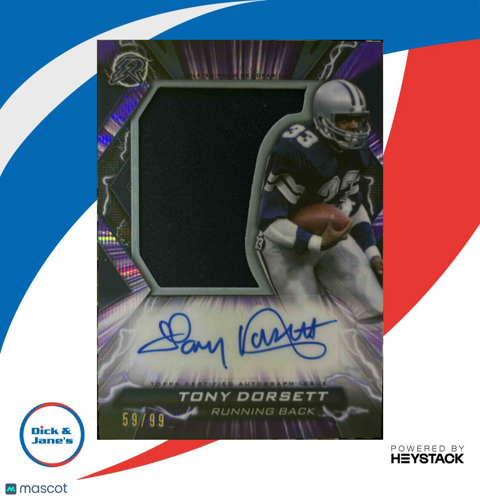 2023 Topps Composite Tony Dorsett Resurgence Swatch Auto Purple Surge/99 Cowboys Sports Cards