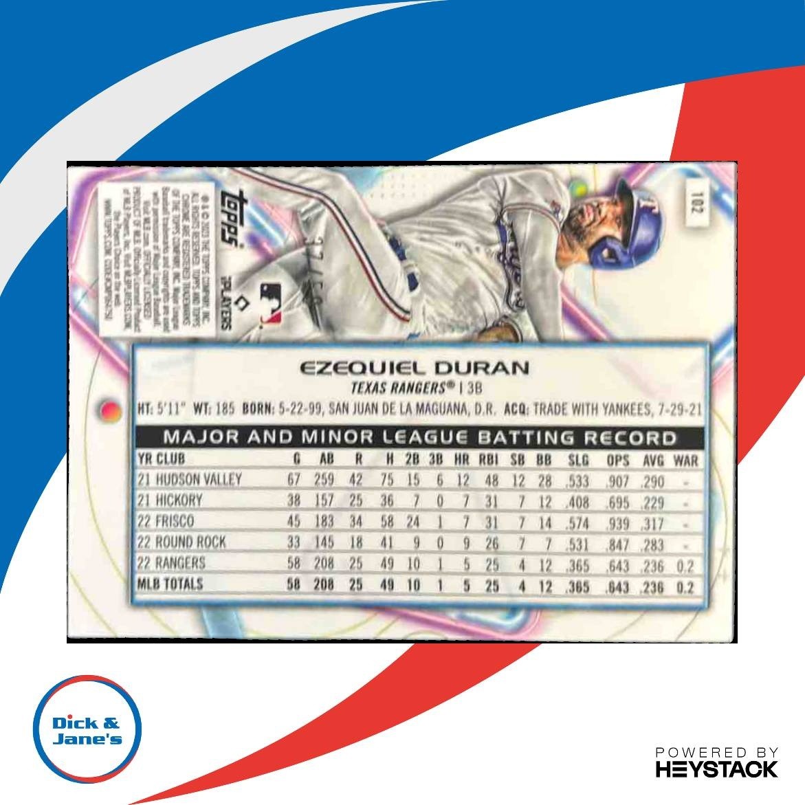 2023 Topps Cosmic Chrome Ezequiel Duran Gold Interstellar /50 #102 RC Rangers - Sports Cards