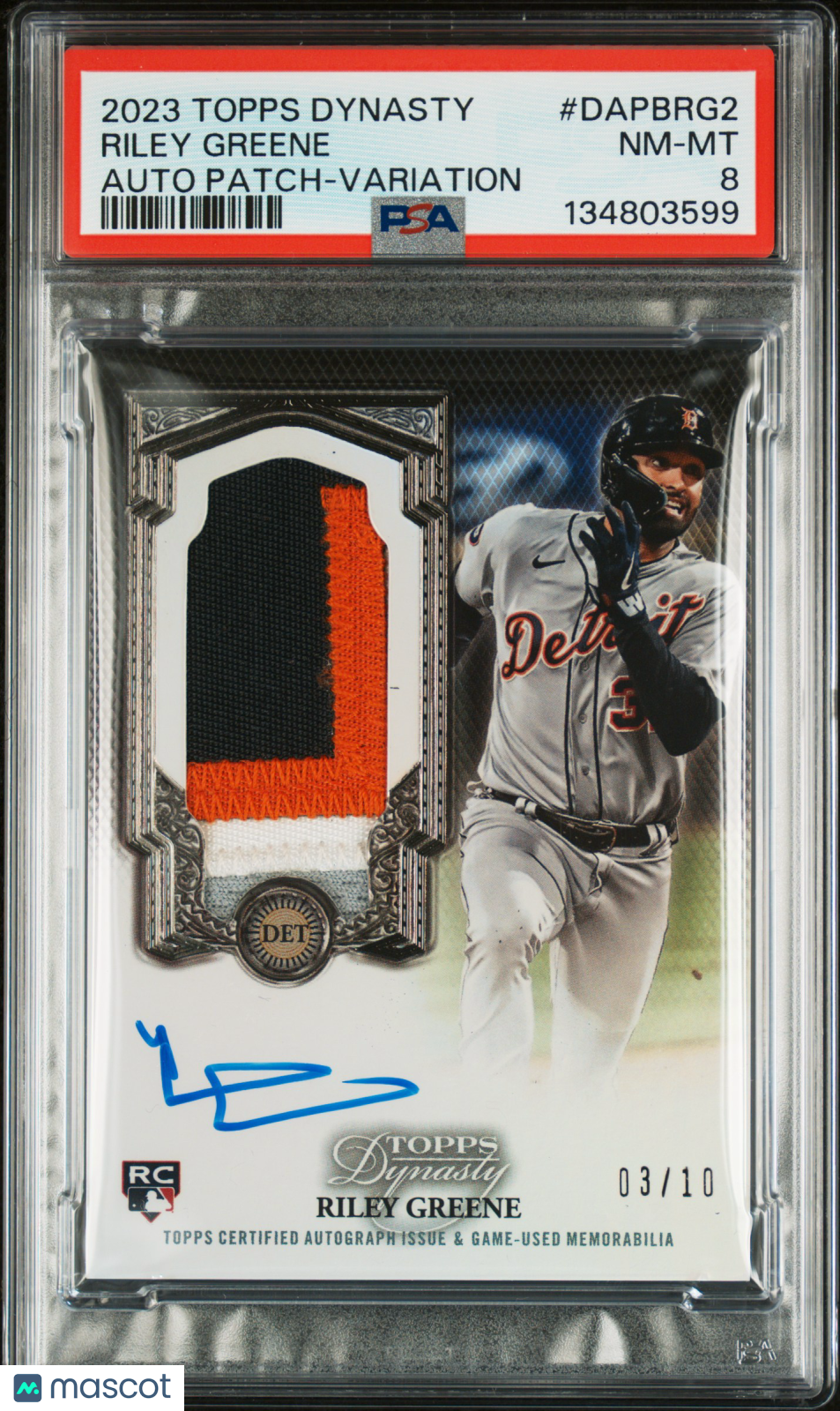 2023 Topps Dynasty Autographed Patch Riley Greene Variation 03/10 #DAPBRG2 PSA 8 - Graded Sports Cards