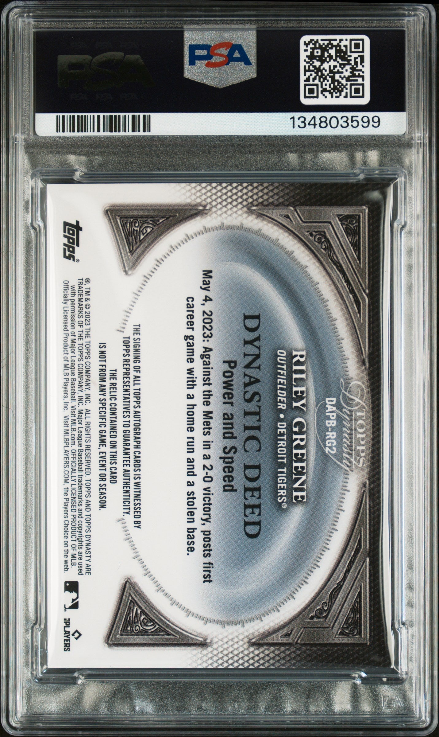 2023 Topps Dynasty Autographed Patch Riley Greene Variation 03/10 #DAPBRG2 PSA 8 - Graded Sports Cards