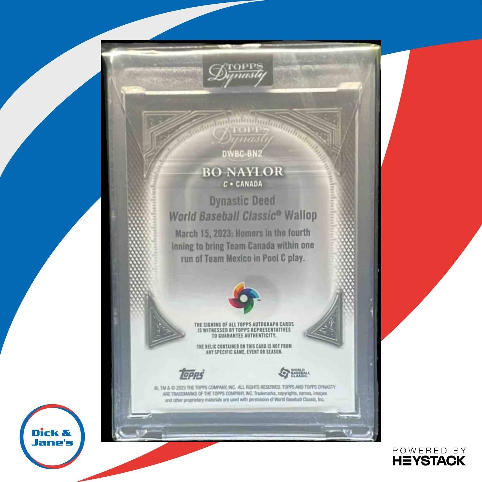 2023 Topps Dynasty Bo Naylor World Baseball Classic Auto Patch Silver 4/5 Rookie - Sports Cards