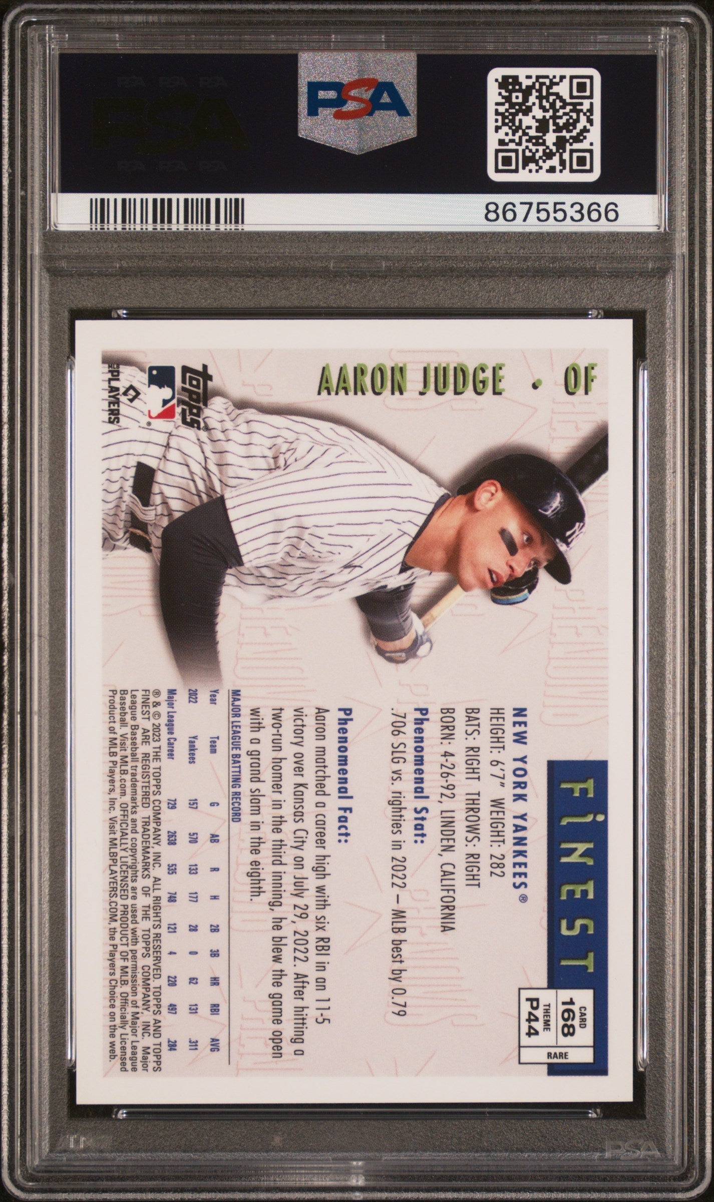 2023 Topps Finest Flashbacks Aaron Judge #168 PSA 9 - Graded Sports Cards