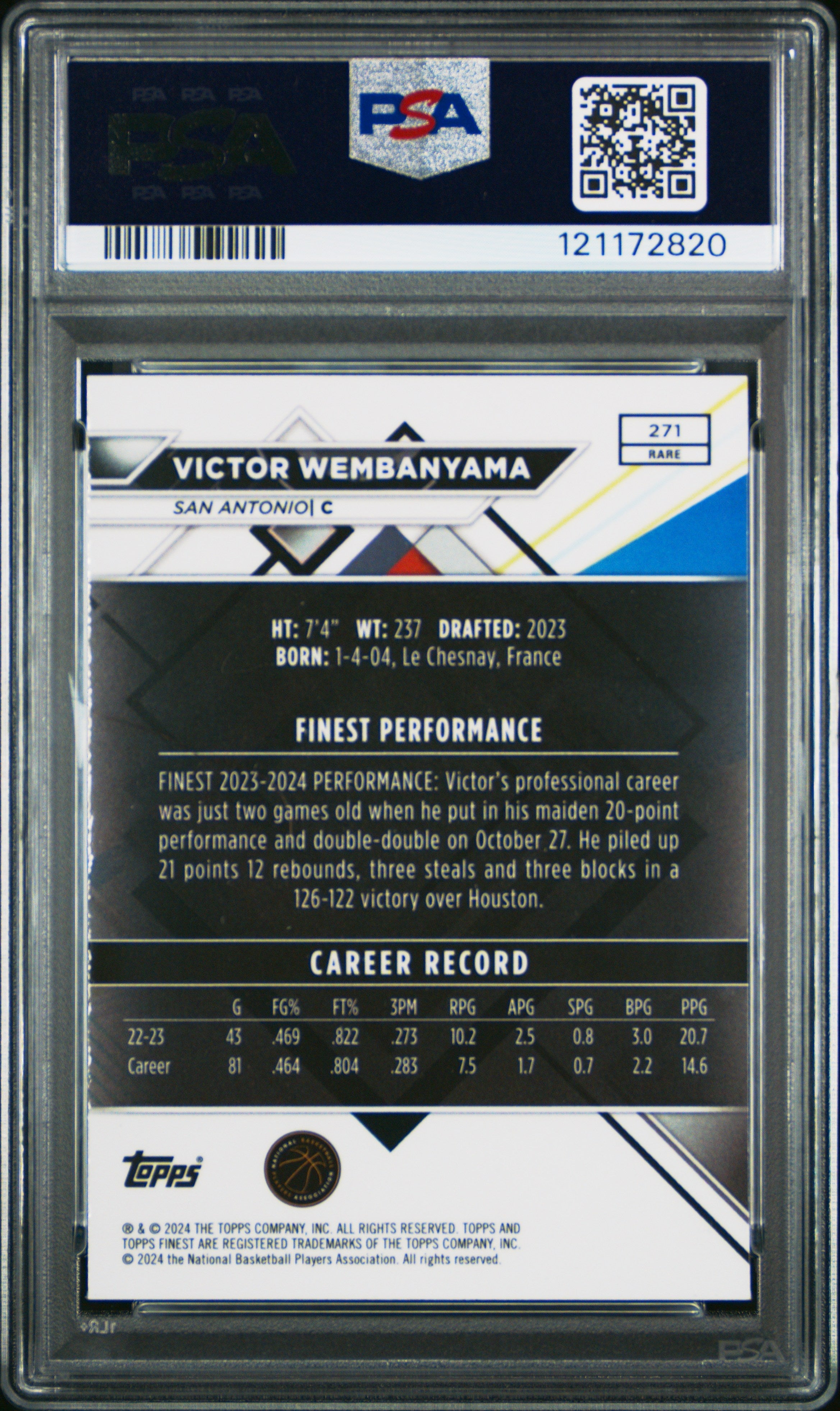 2023 Topps Finest Victor Wembanyama Checkerboard #271 PSA 10 San Antonio Spurs - Graded Sports Cards