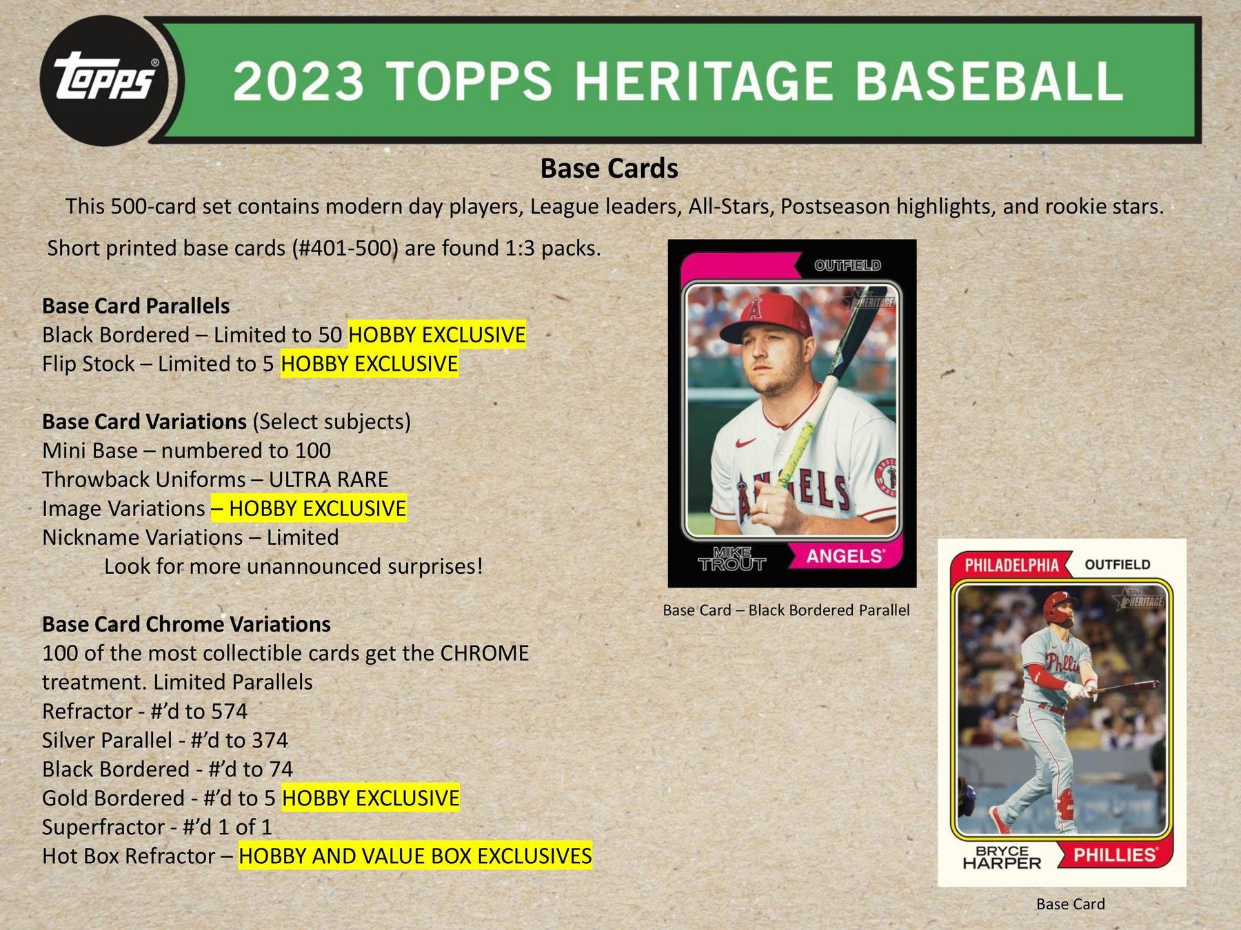 2023 Topps Heritage Baseball Hobby Pack or Pack Lots (9 Cards/Pack) - MLB Hobby Box